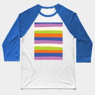 Uneven Stripes in Blue, Orange, Purple, Green, and Cream Baseball T-Shirt